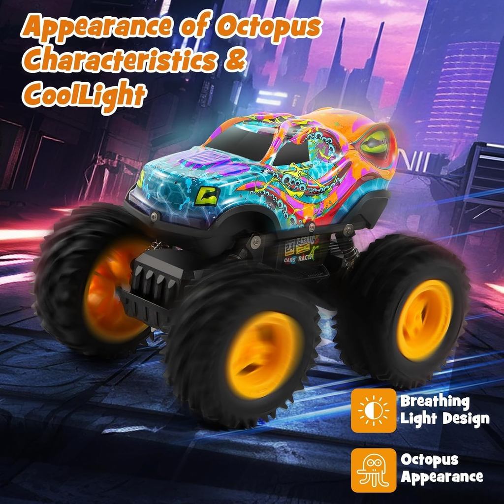 Remote Control Monster Truck Toys with Led Light Remote Control Car Rechargeable RC Car All Terrain 