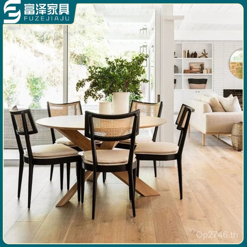 หวายในครัวเรือน Soft Pack เก้าอี้รับประทานอาหารไม้เนื้อแข็ง Retro Fuzawa B & B อเมริกันเก้าอี้รับประ