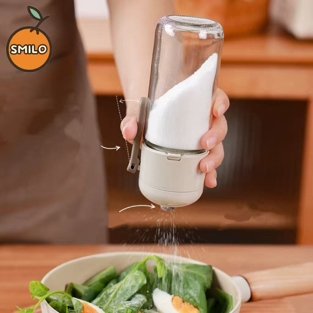 SMILO ขวดใส่เกลือ โหลแก้ว ขวดโรยเกลือ ขวดเครื่องปรุง 250ML แบบกด กด 0.5g หนึ่งครั้ง สำหรับการทำอาหาร