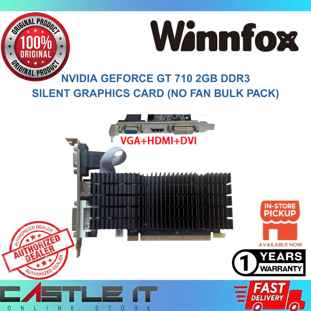 Winnfox Nvidia GeForce GT 710 2GB DDR3 กราฟิกการ์ดเงียบ (ไม่มีแพ็คพัดลม)