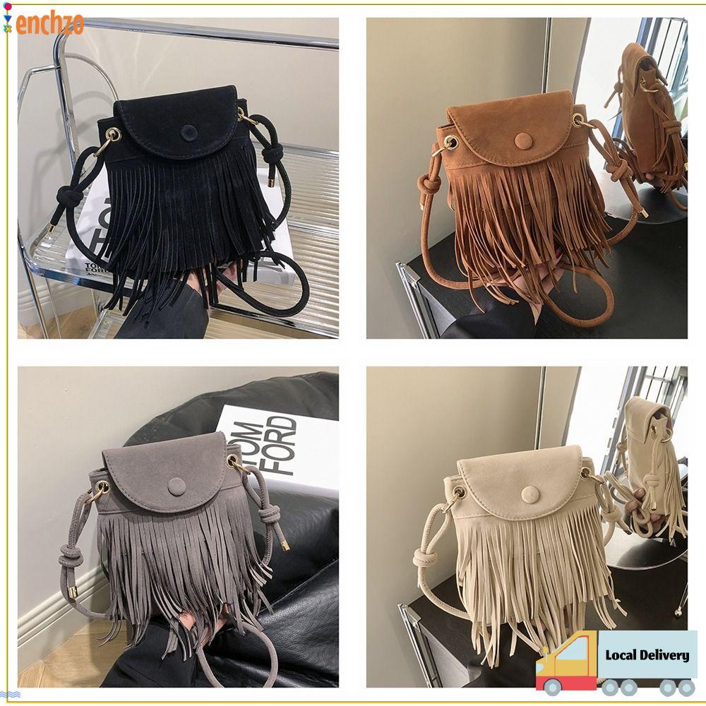 กระเป๋าสะพายและถือ.ENCHZO แบบโท้ต Buckskin Velvet Fringe สำหรับผู้หญิง ดีไซน์แฟชัน และทนทาน ใช้ได้ทั้งสำหรับถือโทรศัพท์มือถือ