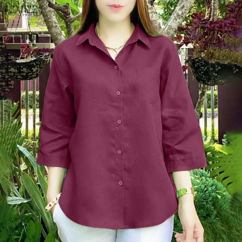 ZANZEA เสื้อเชิ๊ตผู้หญิงสไตล์เกาหลี แขนกุด 3/4 สวมใส่ง่าย — صورة 5