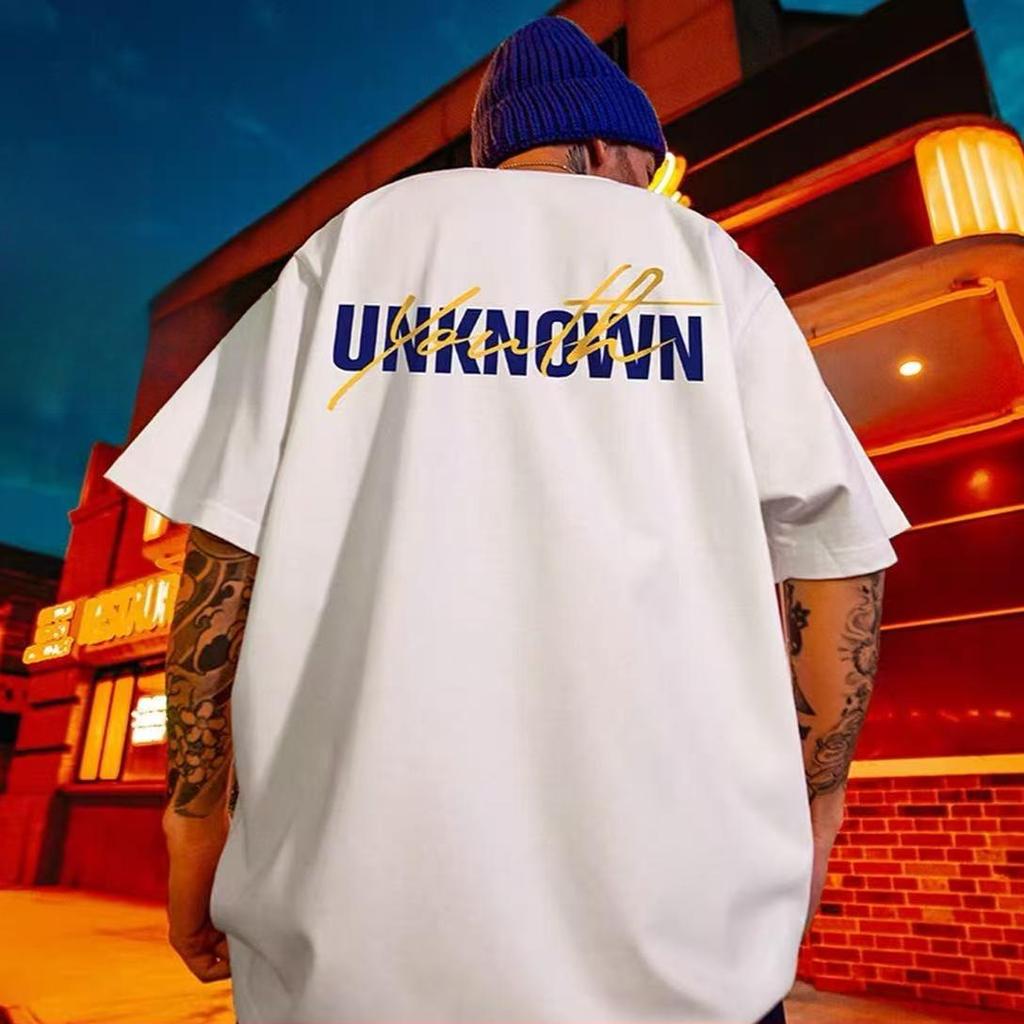 (ผ้าฝ้าย100%) Luvoro 2025 เสื้อยืด เสื้อยืดชาย oversize T-shirt ผู้หญิง คอกลม สีดำ สีขาว วินเทจ ผ้าฝ