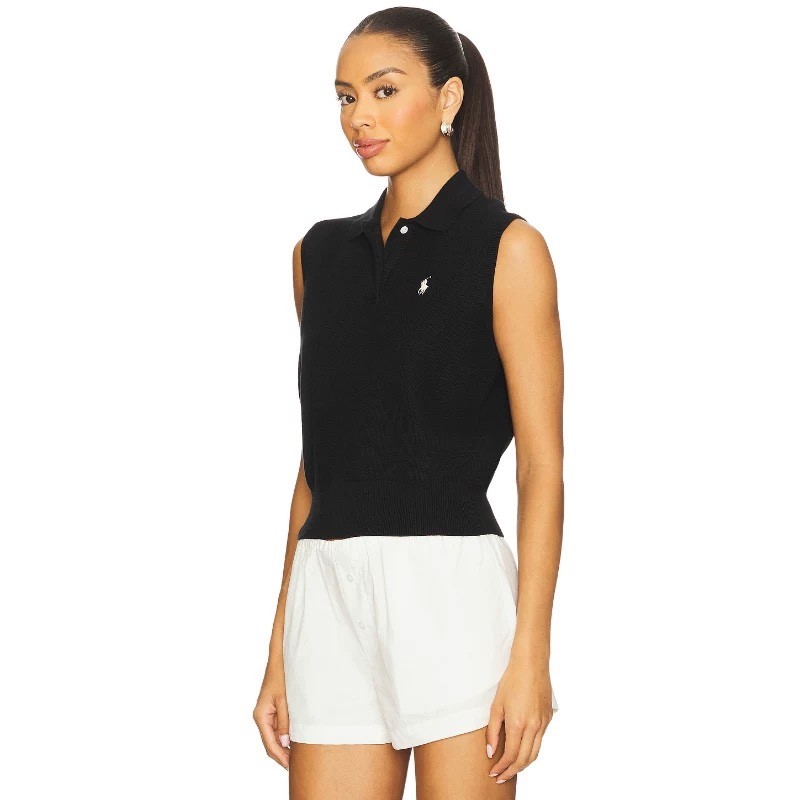 7U7H RL Embroidery delicate soft breathable mesh fabric simple polo Women's Collared Knitted Vest