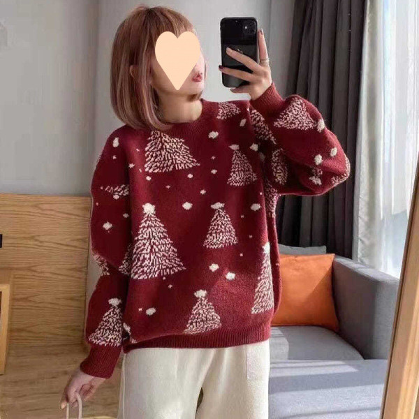 christmas sweater mardi sweater sweater christmas สเวตเตอร์สตรี สีแดง สำหรับฤดูหนาว ออกแบบใหม่ ทรงคล
