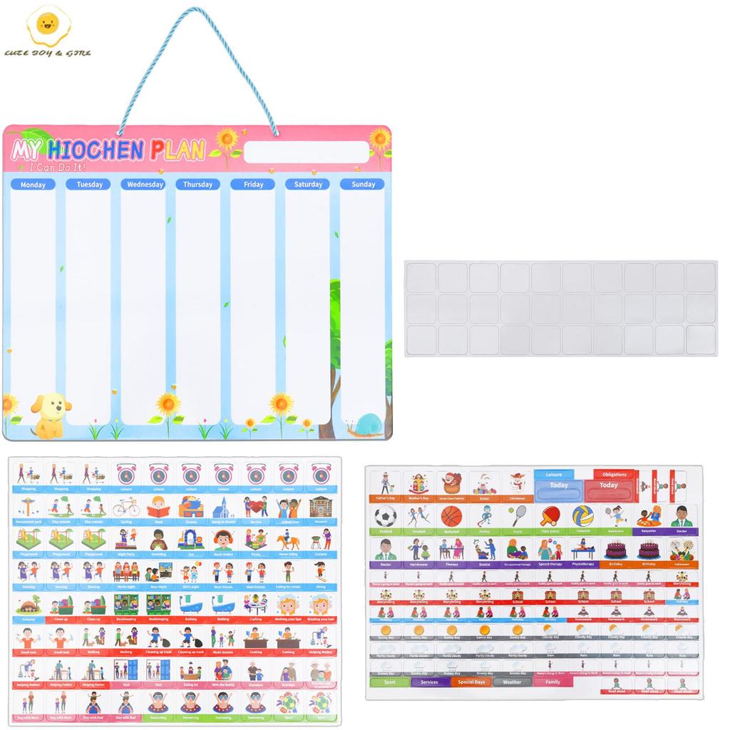 2 in 1 Weekly Schedule Chart Kid Visual Schedule พร้อมแม่เหล็ก Backing สําหรับ Home School โรงเรียนอ