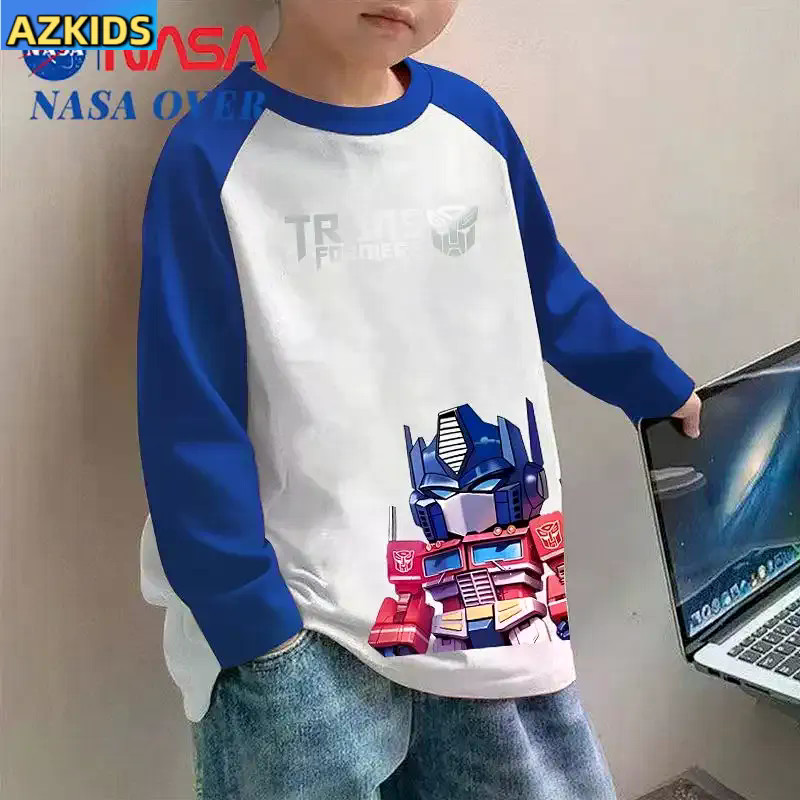 เสื้อยืดธีมการ์ตูน Transformers แบบ Raglan แขนยาว เหมาะสำหรับฤดูฝนหรืออากาศเย็น