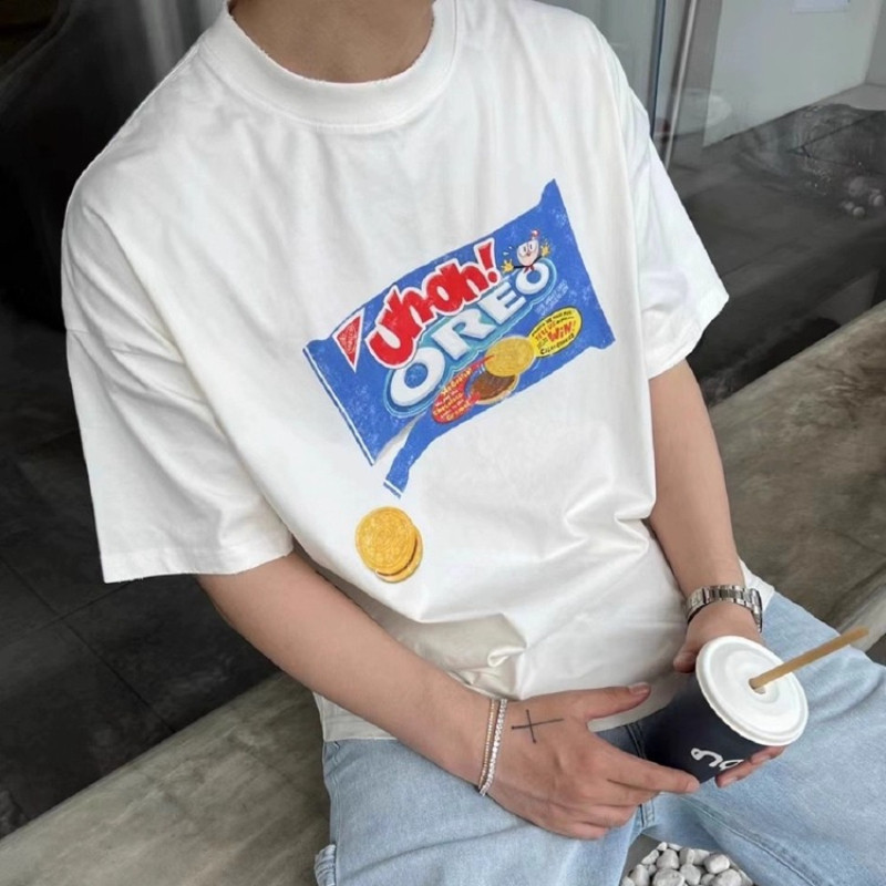 เกาหลี ผ้าฝ้าย100% เสื้อยืดแขนสั้น Oversize SLNDX0718 ผู้ชาย ผู้หญิง ลายทาง ตัวอักษร การ์ตูน หลวม ฤดูร้อน ฤดูใบไม้ผลิ - รูปที่ 2