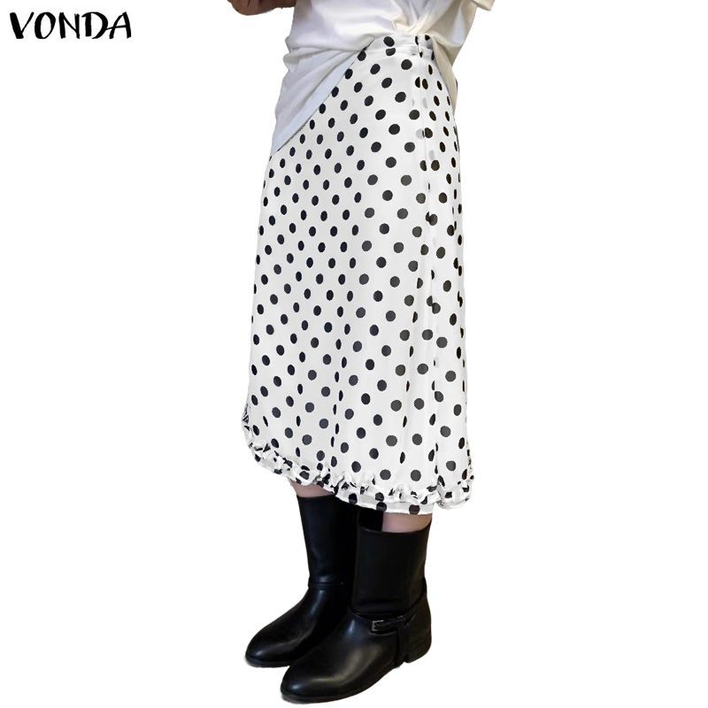 VONDA ผู้หญิงเกาหลี Preppy Polka Dots กระโปรงตัดผักกาดหอม