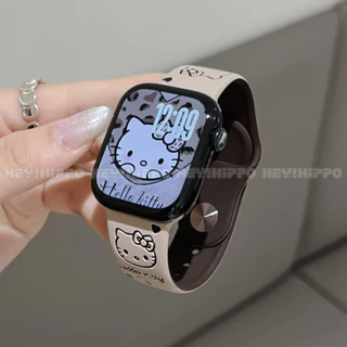 KT cat สายซิลิโคนพิมพ์ลายเหมาะสําหรับ iwatch 11/SE3/10/9/8/7/6/5/4/3/2/1 สายรัดหัวเข็มขัดผีเสื้อน่ารักเหมาะสําหรับ 49/46/45/44/42/41/40/48 มม./ultra