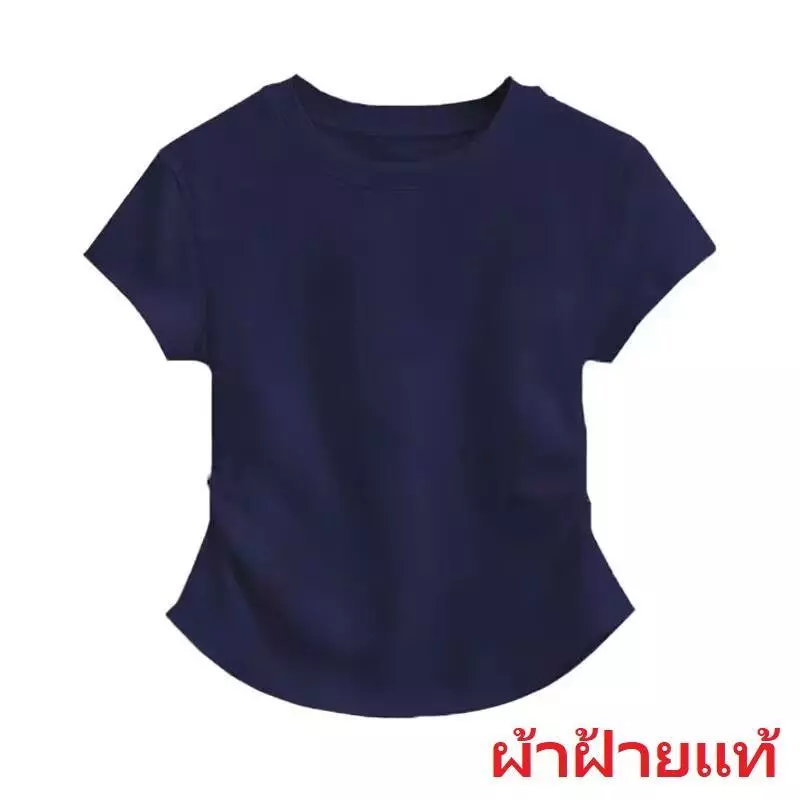 เสื้อยืดผู้หญิงผ้าฝ้าย แขนสั้น คอกลม สีขาว-ดำ-น้ำเงิน-เทา เสื้อยืดผ้าฝ้าย แขนสั้น