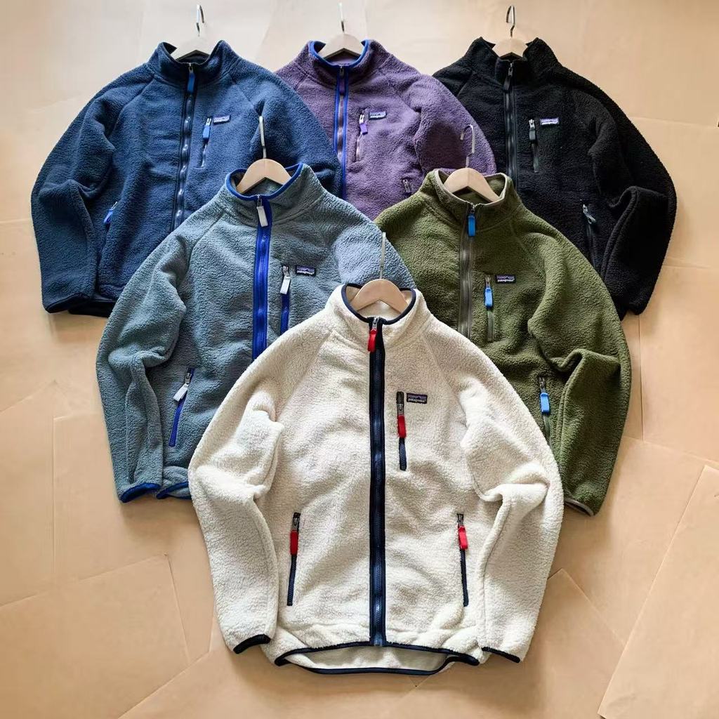 PF4J Patagonia Outdoor g Fleece Lamb Wool Men's Warm Cardigan Stand Collar Zipper Jacket