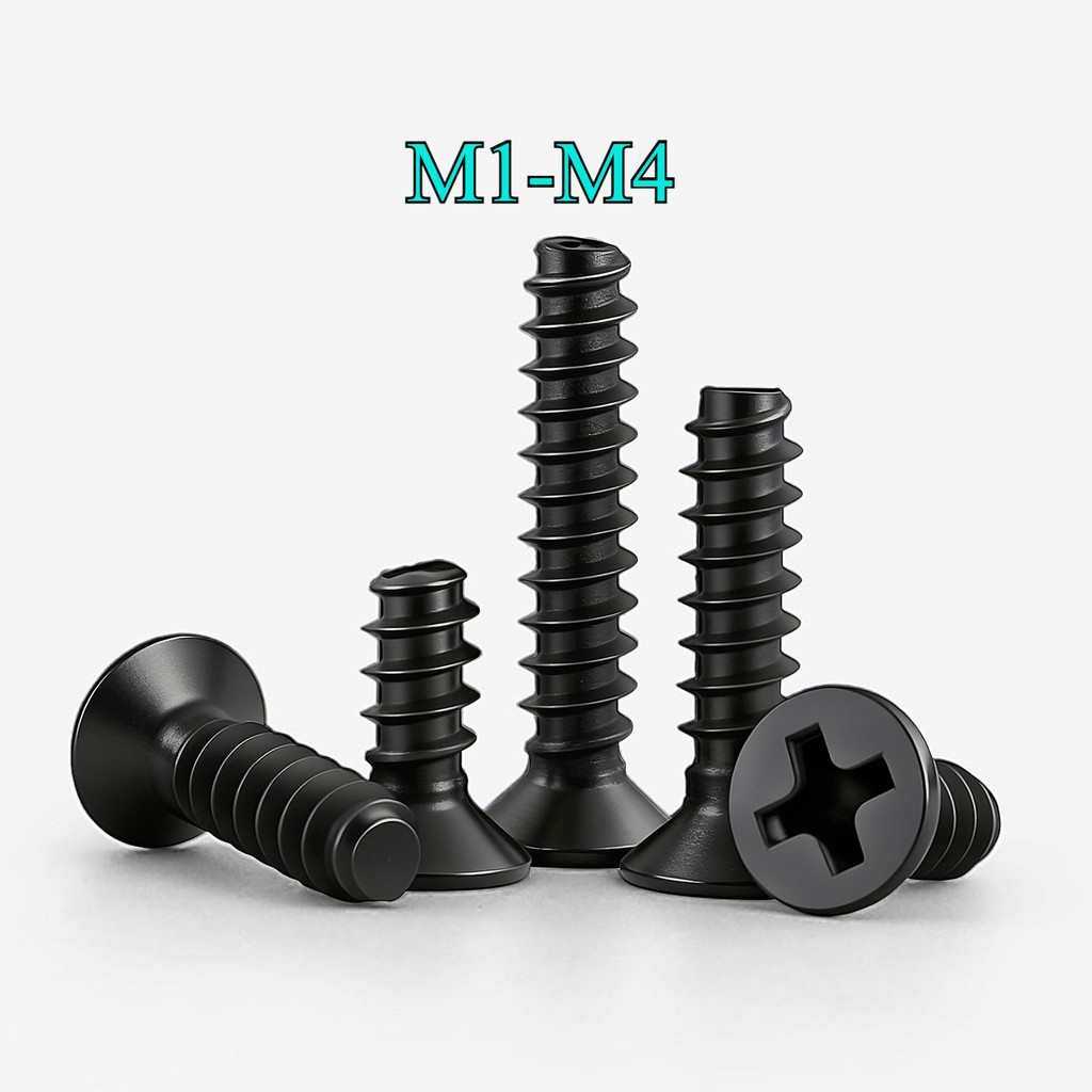 KB cross countersunk หัวหางแบน self-sting สกรูของเล่นเหล็กคาร์บอนสีดํา, สกรูไฟฟ้า M1-M4HN-MB