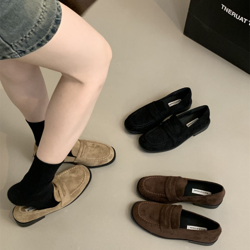 รองเท้าแมรี่เจนลำลองสำหรับผู้หญิง พื้นรองเท้าแบบแบน หนังกลับ สวมใส่สบาย สไตล์เรโทร ไซส์ 35-40