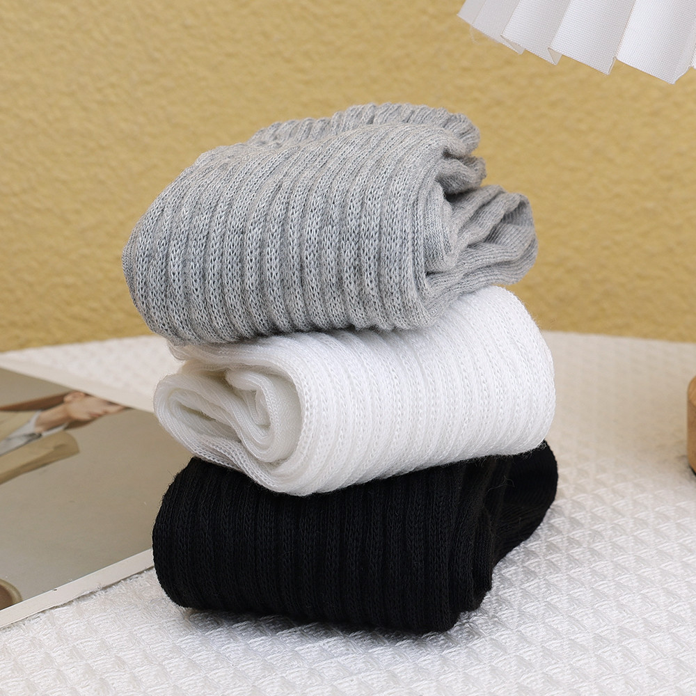 [INFASHION]ถุงเท้ายาวโพลีเอสเตอร์ Y2K ดีไซน์ Ruffles ทรงหลวม 4 ฤดูกาลถัก Sox 1/2/3 คู่ (ดํา, ขาว, เทา) - รูปที่ 5