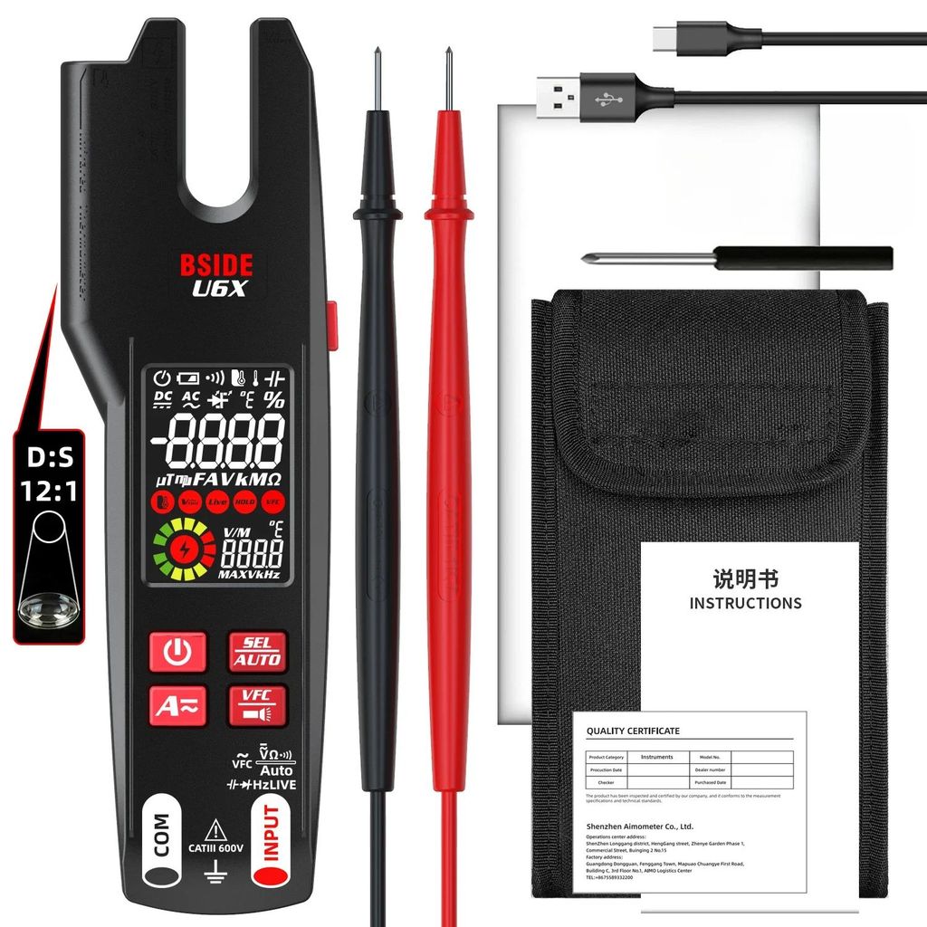 BSIDE U6X U-Shape AC/DC Clamp Meter ชาร์จอินฟราเรดวัดอุณหภูมิการตรวจจับอินฟราเรดโวลต์มิเตอร์เครื่องท