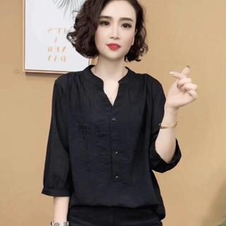 RedBerryเสื้อยืดคอวีแขนสั้นผ้าฝ้ายลินินแฟชั่นสำหรับคุณแม่ เส…