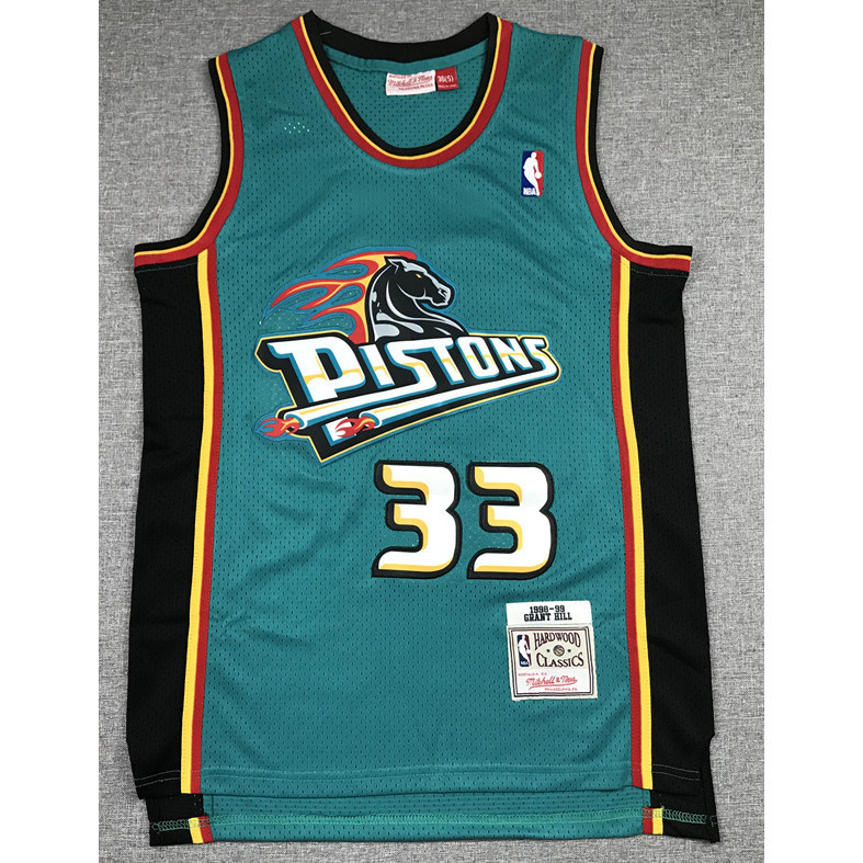 KK NBA Detroit Pistons No.33 Hill Hill Sports Jersey Retro Label Green Mesh