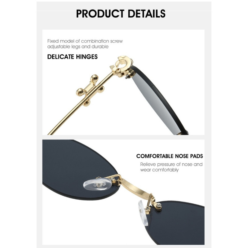 แว่นกันแดดน้ำหนักเบาทรงฟรีเมทัลลิครอบกรอบ เพชรหุ้มห่อ ดีไซน์หรูหรา ป้องกันรังสียูวี - รูปที่ 6