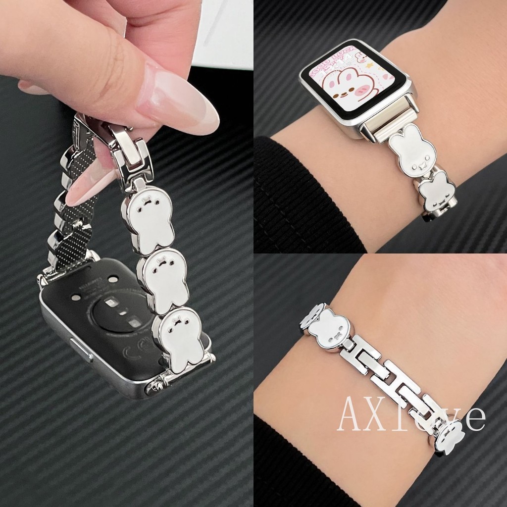 Little Bunny Metal Band สําหรับ Huawei Watch Fit 2 3 4 4pro 11 Pro สร้อยข้อมือ Dressy สายรัดข้อมือสําหรับ Huawei Band 10 9 8 สาย