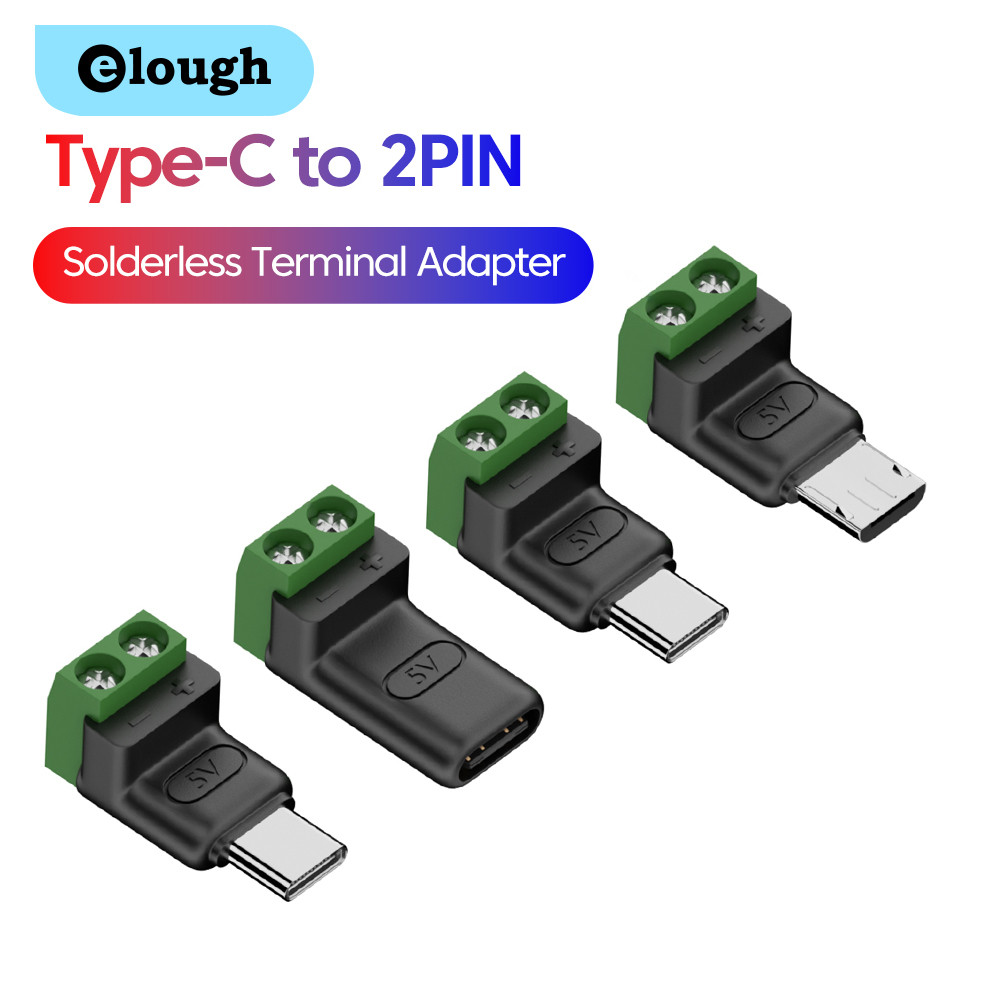 Elough 5V Type C ชาย 2 Pin Solderless Power Adapter หัวแปลงอะแดปเตอร์ชาร์จสําหรับอุปกรณ์อัจฉริยะ