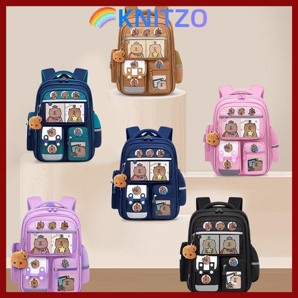 KNITZO Capybara กระเป๋าเป้สะพายหลังน้ำหนักเบารวมคุณสมบัติกันน้ำและลายการ์ตูนน่ารัก เหมาะสำหรับนักเรียน