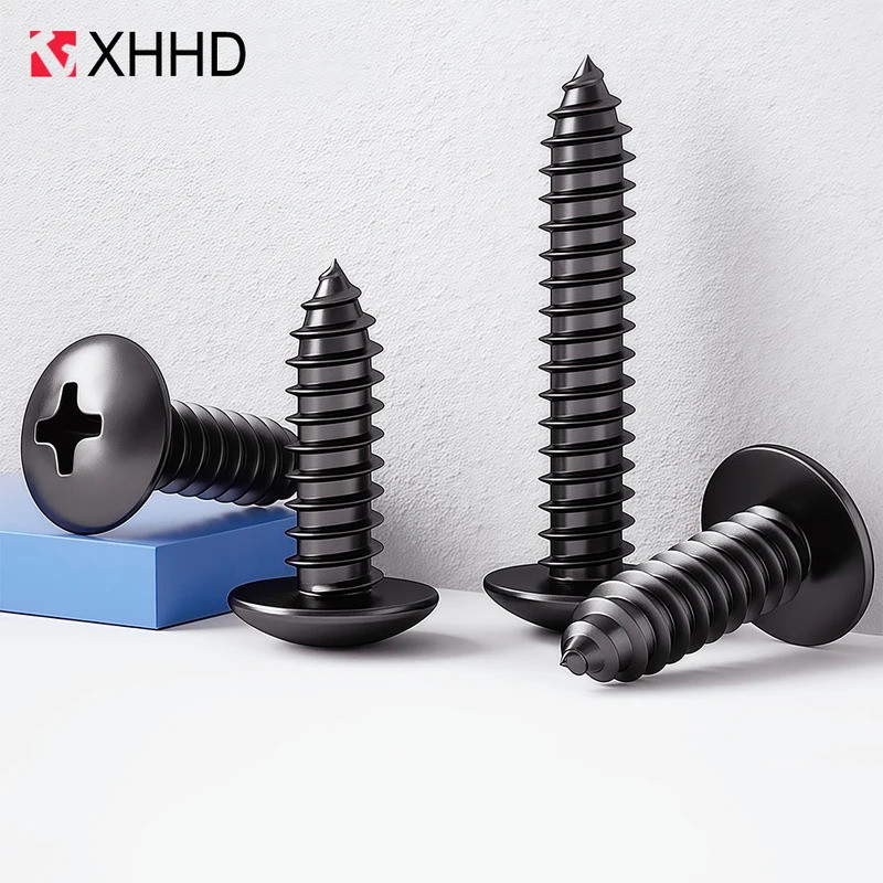 20-200pcs Black Carbon Steel  Phillips Truss Head Screws M2.3 M2.6 M3 M3.5 M4 M5 M6 Cross Flat Head 