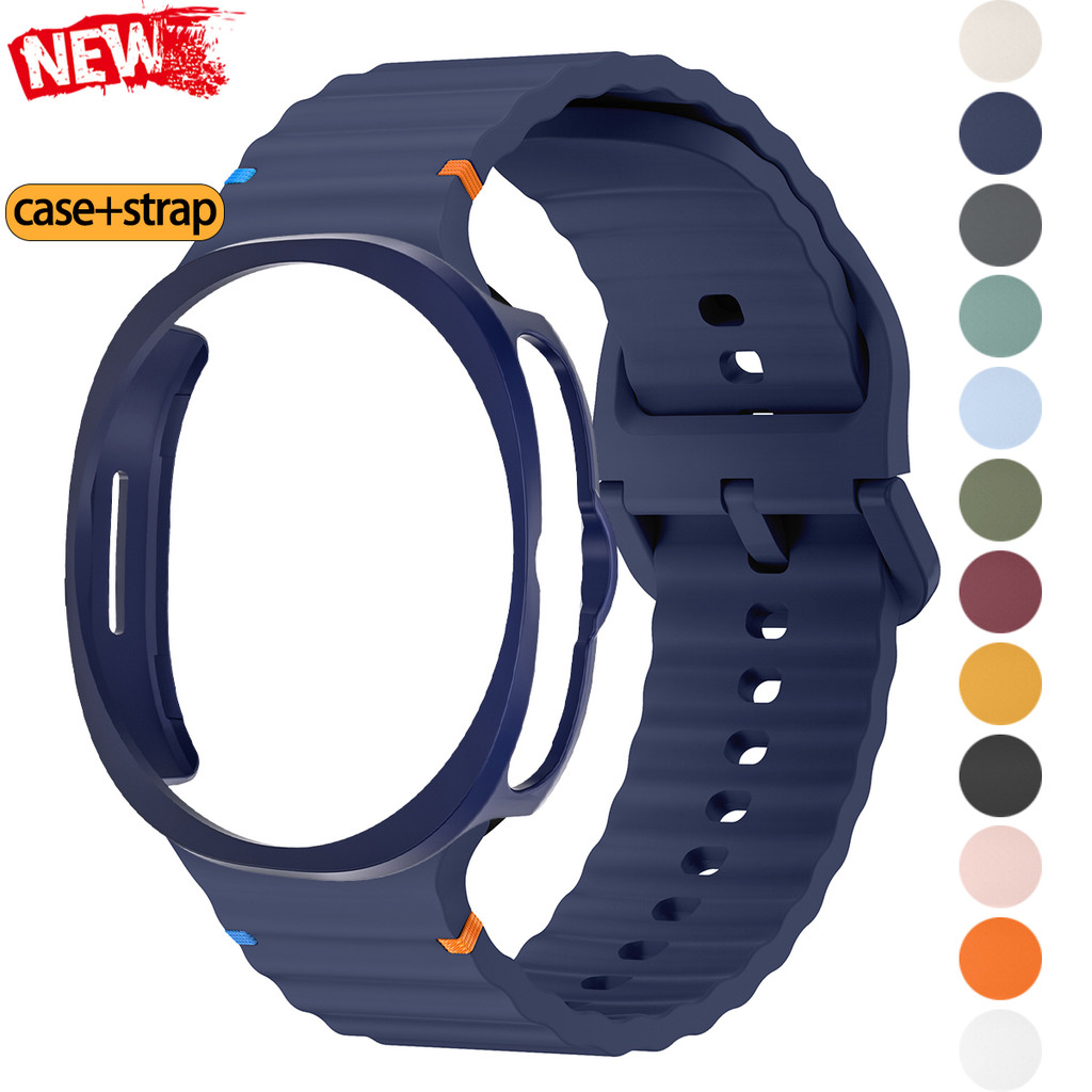 สายรัดซิลิโคน Wave + เคสป้องกันหน้าจอสําหรับ Samsung galaxy watch 8 40/44 watch 8classic 46mm – โปรปัง