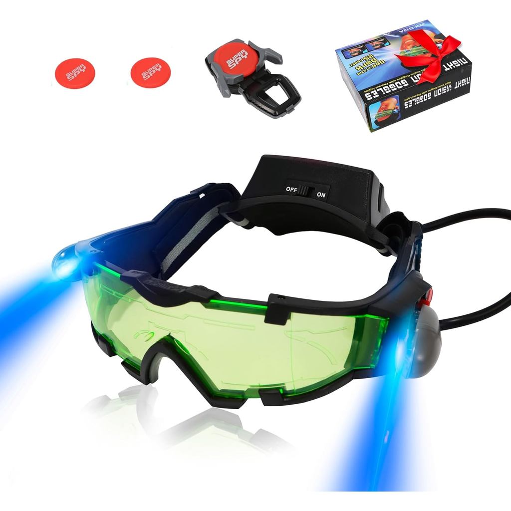 Kids Night Vision Goggles with Spy Frisbee Toys, 2 ชิ้น Spy Lens/แว่นตาของเล่น Flip-Out ไฟเลนส์สีเขี