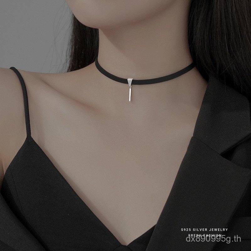 Simple Niche Silver Light Luxury choker Classy บุคลิกภาพอินเทรนด์ ins925 สร้อยคอคอสีดํา Cool สไตล์เช