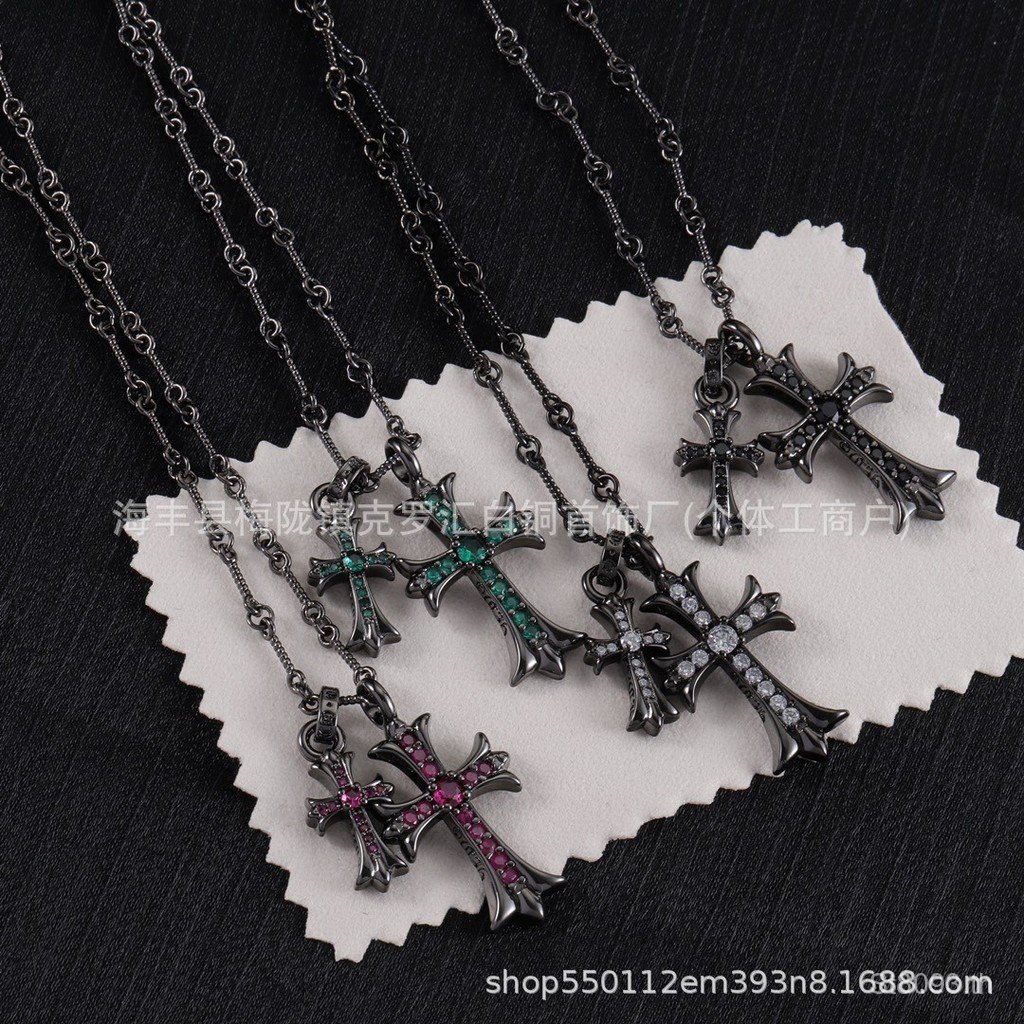 สร้อยคอมือเพชร แบบสองครอส สไตล์ยุโรป-อเมริกัน เหมาะสำหรับทั้งผู้ชายและผู้หญิง ดีไซน์หรูหราจาก Ch Cro