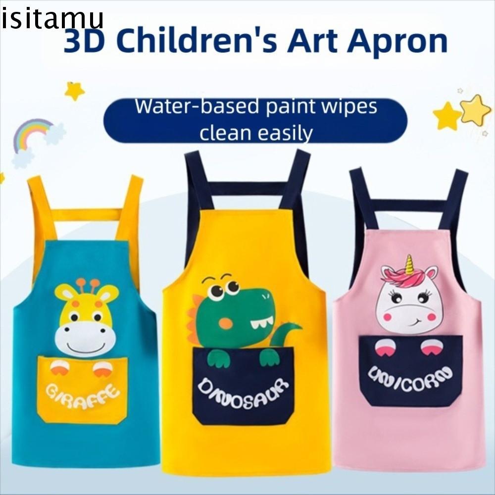 ISITAFT Kids Art Craft Apron, Painting Adjustable Child Apron Sleeve Set, Multi-functional Waterproo
