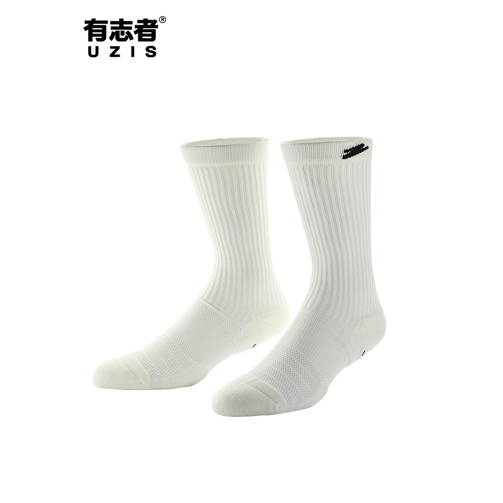 UZIS ถุงเท้าบาสเกตบอล ถุงเท้ากีฬา UZIS ถุงเท้าบาสชาย ถุงเท้าแบบยาว ถุงเท้าผ้าใยสมุนไพรสีขาวสีดำ ถุงเ