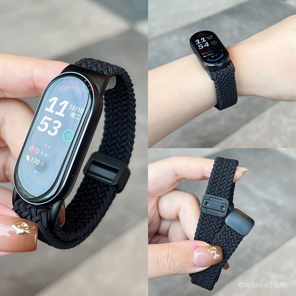 เหมาะสําหรับ Xiaomi Mi Band 10/9/8NFC สายคล้องคอแม่เหล็กแบบถักยืดหยุ่นกีฬาอะแดปเตอร์ฟรีสายรัดข้อมือ