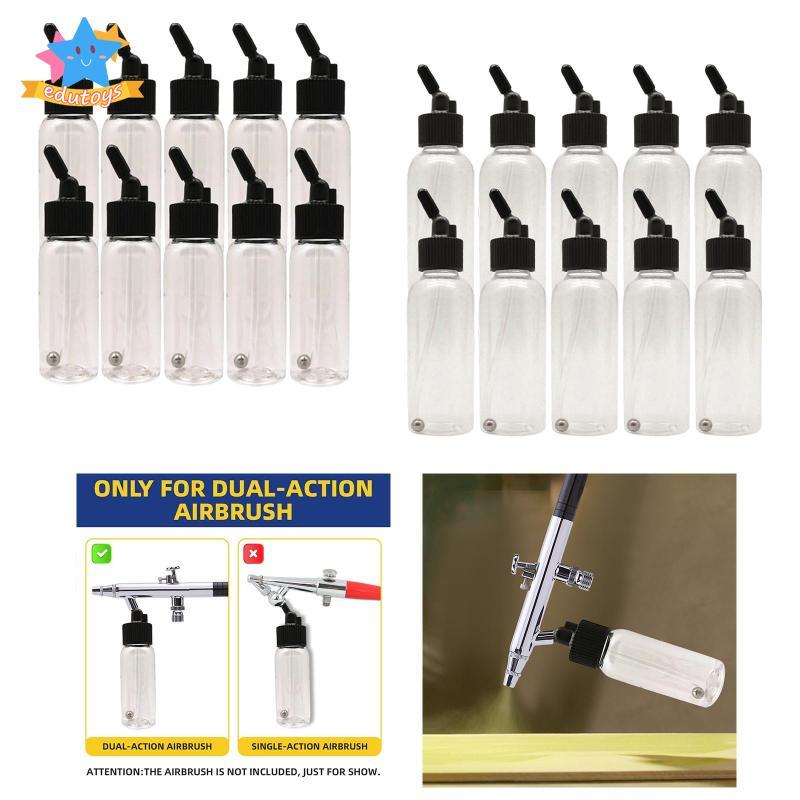 [Edstars] 10x Double Action Airbrush ขวดทดแทน PP Jar ขวดอุปกรณ์เสริมทําความสะอาดง่ายระดับมืออาชีพพร้อมปลั๊กปิดผนึก