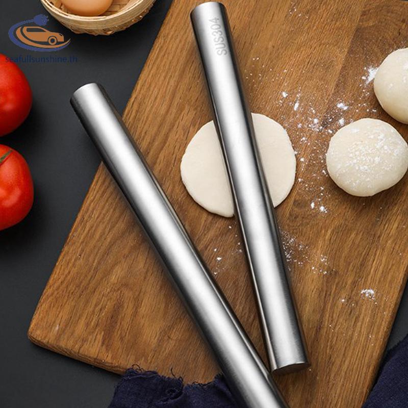 Seaf> สแตนเลส Rolling Pin เครื่องครัว Dough Roller Bake พิซซ่าก๋วยเตี๋ยวคุกกี้เกี๊ยวทําเครื่องมืออบไ