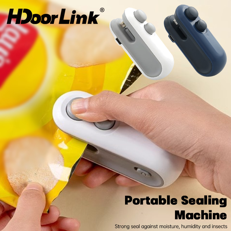 HdoorLink เครื่องซีลถุงพลาสติกแบบมือถือขนาดเล็กพร้อมแบตเตอรี่ในตัวถุงอาหารแบบพกพาเครื่องซีลความร้อนเครื่องเปิดอุปกรณ์ครัว