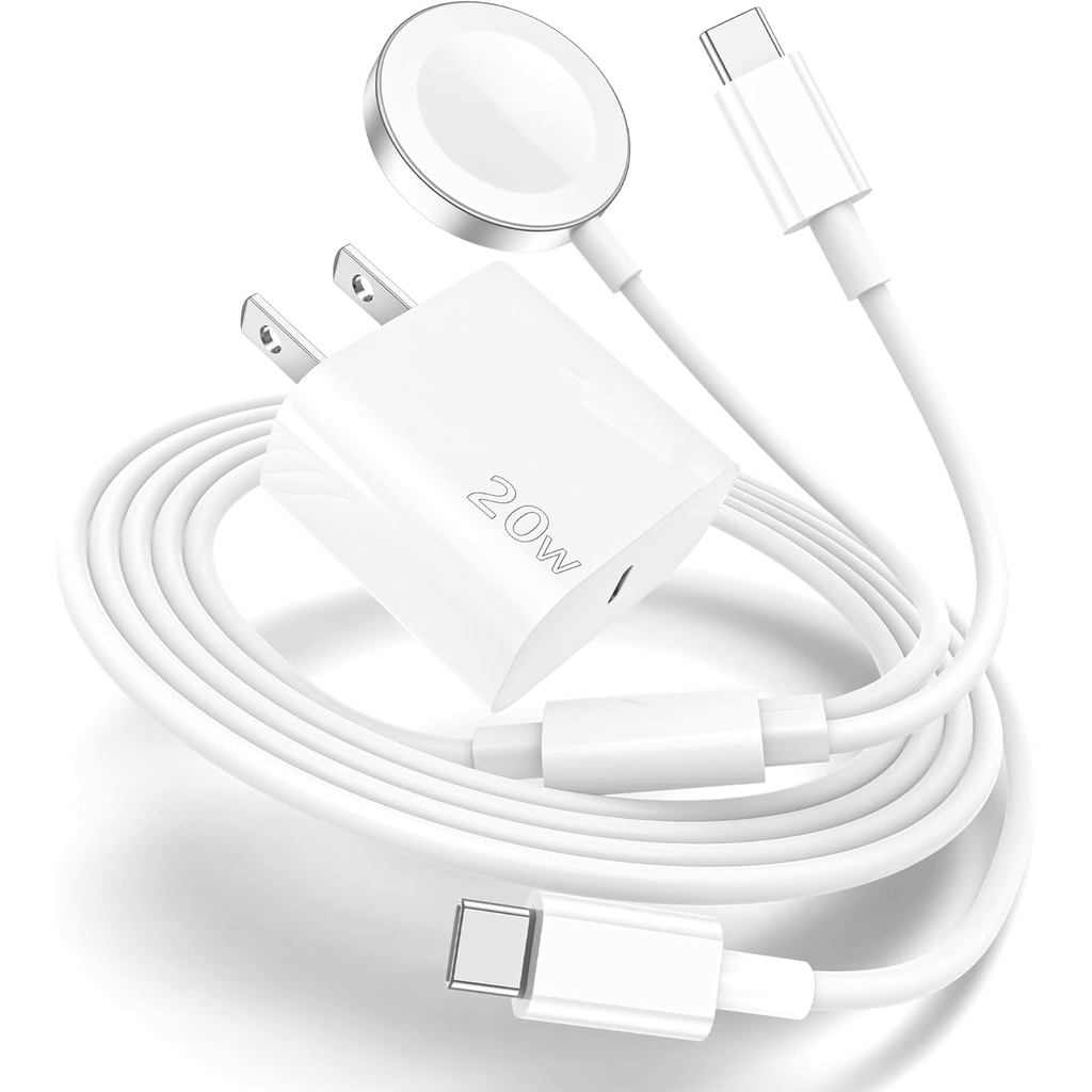 ที่ชาร์จ Apple Watch,อัพเกรด 2-in-1 USB C Fast iPhone 15 Charger [ได้รับการรับรอง Apple MFi] สายแม่เ