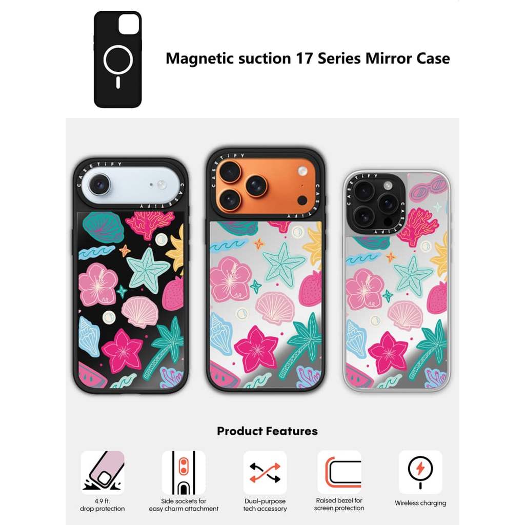 CASECASE X Mar de Suenos กรณี Black & Sliver กระจกแม่เหล็กดูด iPhone สําหรับ iPhone 17 Air 16 15 14 