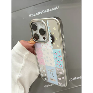 โบว์ดอกไม้แต่งหน้ากระจกเคสโทรศัพท์ Anti-Fall สําหรับ iPhone 16 Promax 15 Promax 11 12 13 14plus 15plus 16e 16plus 15pro