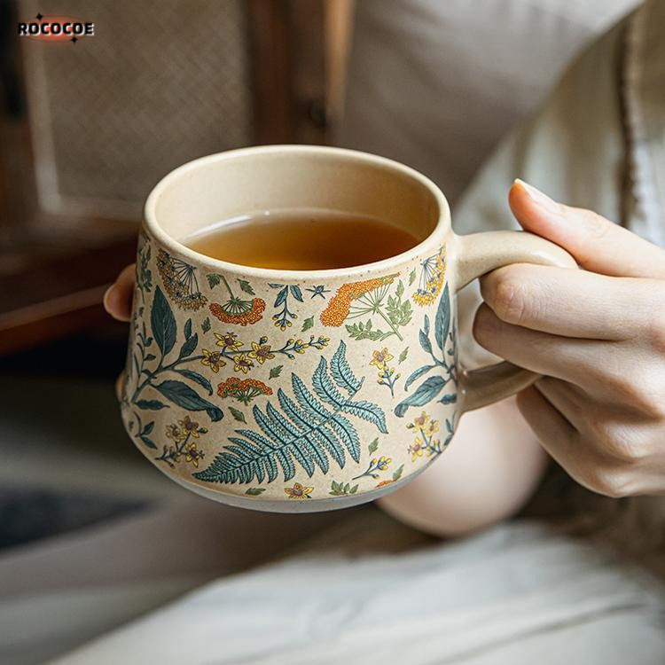 แก้วมัคทำมือสวยงาม ของขวัญแก้วกาแฟเซรามิกทำมือสไตล์วินเทจ