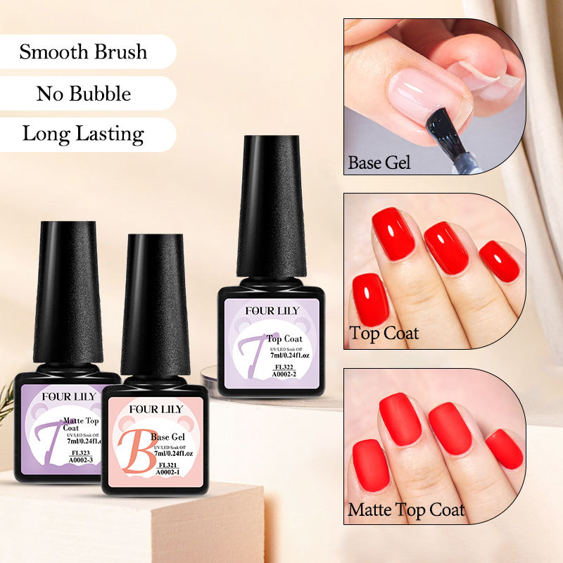 FOUR LILY Gel Polish Primer Base Gel/top Coat Gel/ Matte Top Coat Gel Uv/led Curing Soak Off 7ml