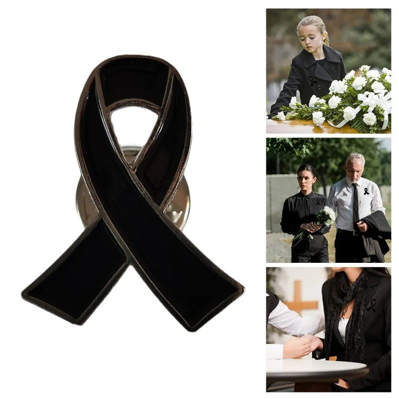1/5/10 ชิ้นริบบิ้นสีดํา Pin Badge เข็มกลัดงานศพ Memorial Pins