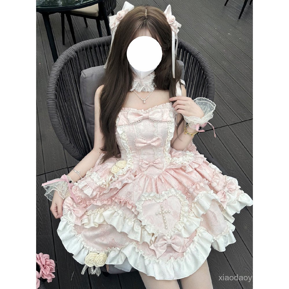 Fudie Heart Lolita Dress jsk Dress Everyday Halter Bow Princess Style Lolita