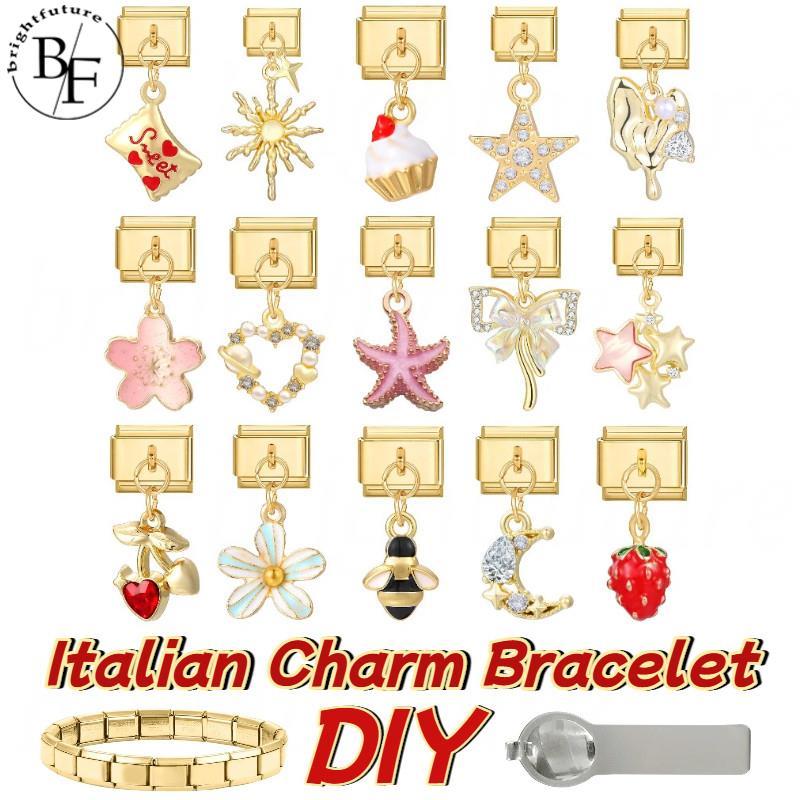 จี้ผีเสื้ออิตาเลียน Charm สแตนเลสสำหรับสร้อยข้อมือ สไตล์ Retro ใช้ทำเครื่องประดับเองได้