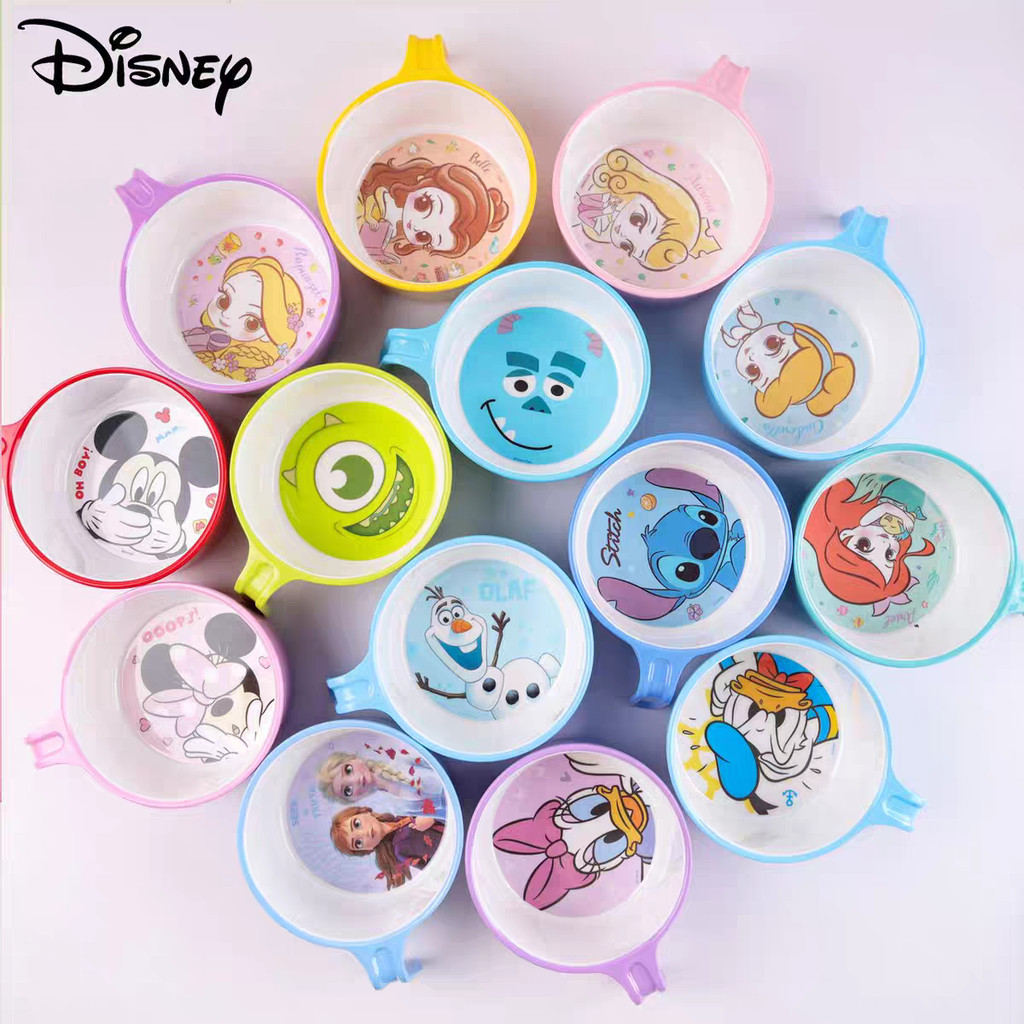 Disney Frozen Elsa การ์ตูนเมลามีนชาม Heatproof Handle ทนทานบนโต๊ะอาหารเด็กสําหรับอาหารเด็กซุปธัญพืชเด็กวัยหัดเดิน