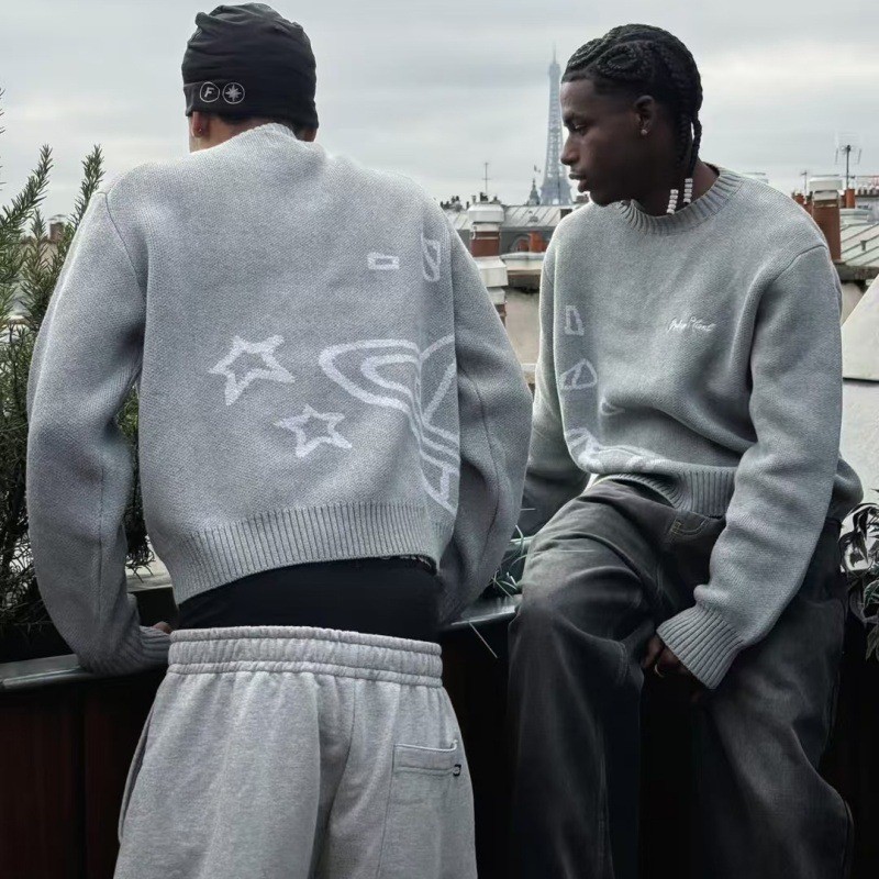 Broken Planet Planet Embroidery logo Knitted Sweater American Street Style Unisex Crew Neck Sweater 