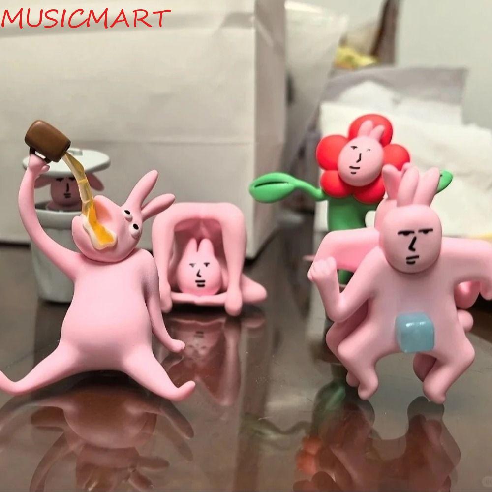 MUSICMART My Friend Rabbit Action Figure, Collection รูปปั้นตุ๊กตากระต่ายสีชมพูรุ่น, การ์ตูนประณีตตล