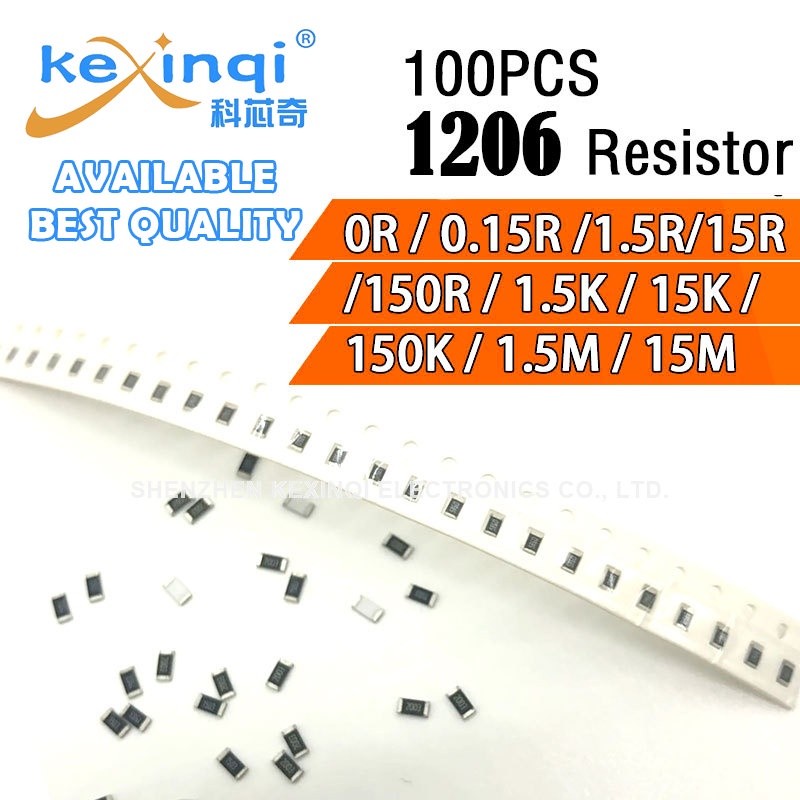 (100 ชิ้น) 1206 ตัวต้านทาน SMD 0.25W 1/8W 0R 0.15R 1.5R 15R 150R 1.5K 15K 150K 1.5M 15M Ohm Resistor