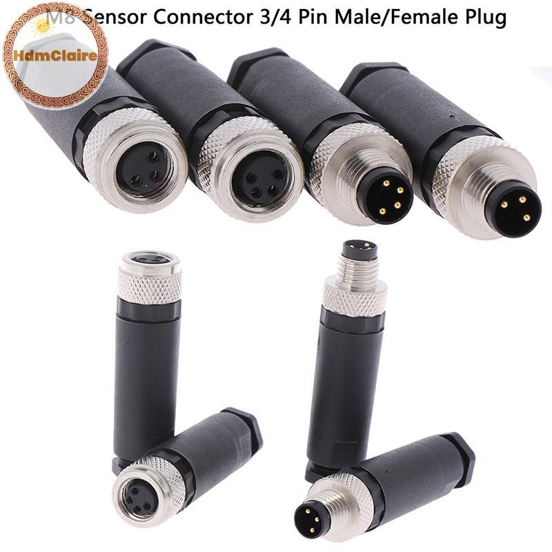 HdmClaire 1 PC M8 Sensor Connector 3/4 Pin ปลั๊กมุมตรงชาย/หญิง TH